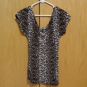 Cowl-Neck Leopard Print Top w/ Black Lace Back